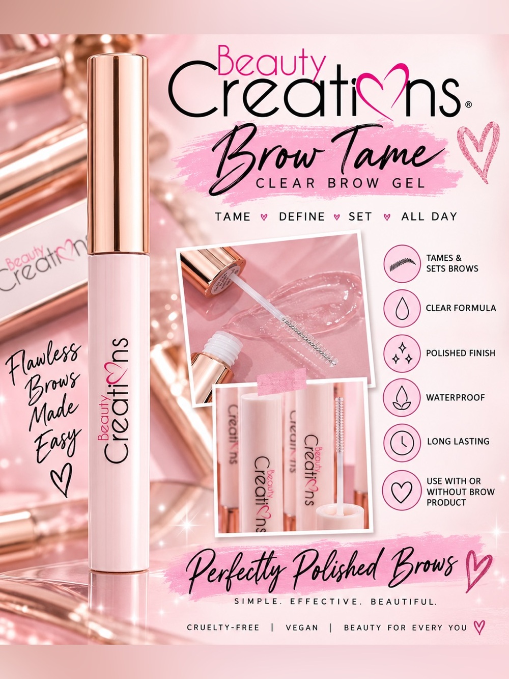 Beauty Creations Brow Tame Clear Brow Gel – Waterproof Brow Setter – NEW